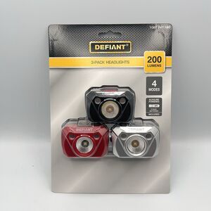 Defiant Headlamp 3-Pack 200 Lumens With 4 Light Modes New In Package